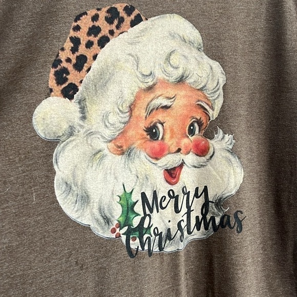 Leopard Hat Vintage Retro Santa graphic tee SIZE Large Brown Short Sleeve - Picture 3 of 6
